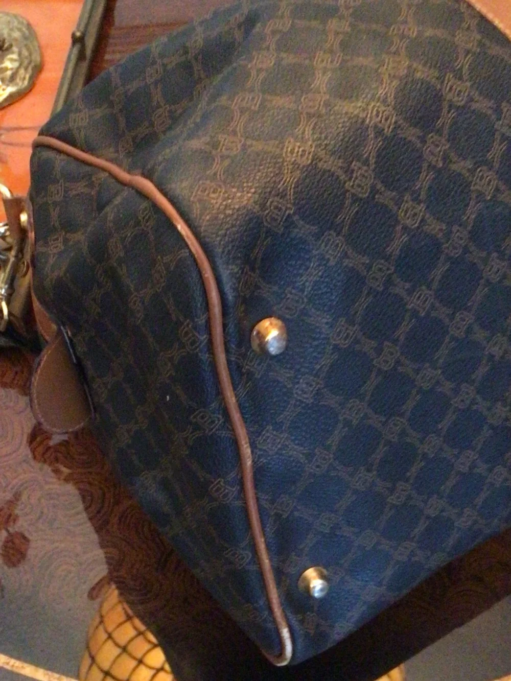 Bally Dark Brown Monogram Leather-Trim Duffel with lock & 2 keys